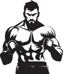 Ring Warrior Black Emblematic Boxer Power Punch Vector Logo of Boxer