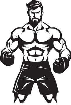 Gloved Gladiator Cartoon Boxer Emblem Fighter Force Vector Boxer Man Icon Design
