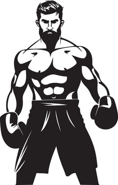 Fighter Force Vector Boxer Man Icon Design Combat Hero Black Cartoon Boxer Silhouette