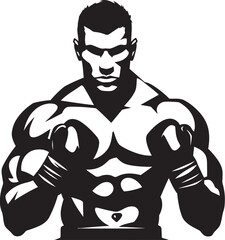 Gloved Dynamo Vector Boxer Man Emblem Ring Warrior Black Emblematic Boxer Man