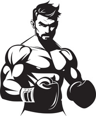 Champion Jab Vector Emblematic Boxer Knockout Puncher Black Silhouette of Boxer