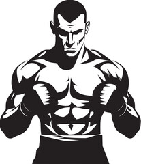 Punch Force Black Silhouette of Boxer Emblem Fist Fury Iconic Vector Boxer Man