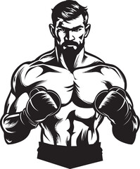 Knockout Hero Vector Boxer Man Emblem Ring Warrior Black Logo of Boxer Icon