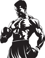 Knockout Dynamo Vector Iconic Boxer Man Power Punch Black Emblematic Boxer