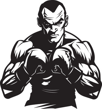 black and white boxer ready to fight clip art preview