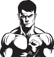 Knockout Power Black Logo of Boxer Icon Gloved Champion Vector Emblematic Boxer