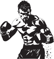 Gloved Champion Vector Emblematic Boxer Ring Impact Black Silhouette of Boxer