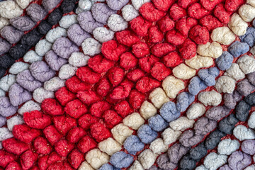 Detail of the diagonal patterns of the knitted fabric of a rug