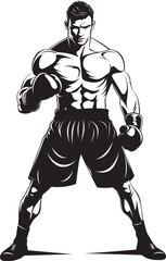 Boxing Dynamo Black Vector Logo Smash Warrior Cartoon Boxer in Silhouette