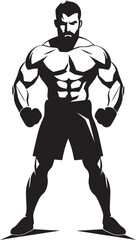 Knockout Warrior Vector Boxer Man Design Jab King Black Cartoon Boxer Emblem