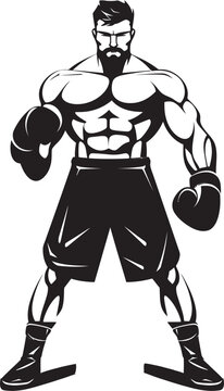 recommend clip art: Gloved Champ Vector Cartoon Boxer Brawl Master Black Logo of Boxer Man