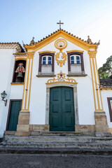Facade of the baroque chapel of Santo Antônio in the historic city of São João del Rei in the state of Minas Gerais, Brazil