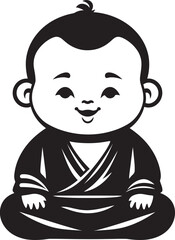 Tiny Tranquility Cartoon Buddha Icon Zen Little One Black Logo Design