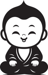 Peaceful Tot Black Zen Icon Design Buddha Bloom Cartoon Silhouette Kid