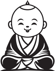 Peaceful Prodigy Buddha Iconic Silhouette Enlightened Infant Cartoon Zen Emblem