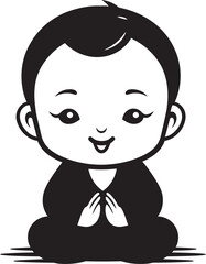 Chibi Enlightenment Vector Buddha Logo Peaceful Tot Black Zen Icon Design