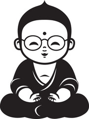 Enlightened Infant Cartoon Zen Icon Chibi Serenity Vector Buddha Silhouette