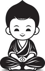 Buddha Bliss Black Kid Emblem Harmonious Junior Buddha Cartoon Silhouette