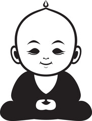 Zen Youngster Black Buddha Emblem Buddha Bambino Cartoon Serene Icon