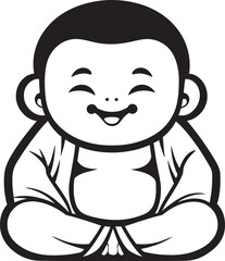 Harmonious Junior Black Emblematic Buddha Zen Blossom Cartoon Kid Silhouette