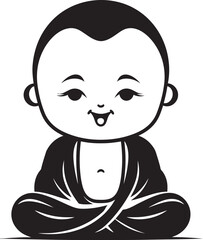 Harmonious Mini Monk Vector Buddha Icon Zen Blossom Babe Black Kid Buddha Design