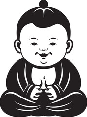 Tranquil Tot Black Zen Icon Design Buddha Bloom Baby Cartoon Silhouette Kid