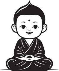 Tiny Tranquil Tot Vector Kid Buddha Little Zen Master Black Emblem Design