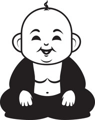 Little Bodhisattva Black Buddha Kid Tranquil Tot Cartoon Zen Emblem