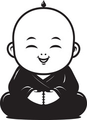 Chibi Enlightenment Vector Zen Silhouette Tiny Zen Sage Black Emblematic Icon