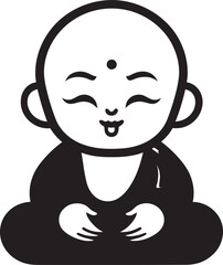 Harmonious Mini Monk Vector Kid Buddha Zen Serenity Sprite Black Icon Design