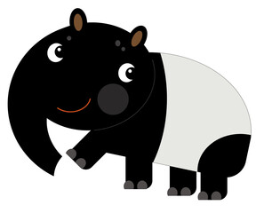 cartoon asian scene with happy and funny tapir on white background illustration for children