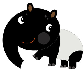 cartoon asian scene with happy and funny tapir on white background illustration for children