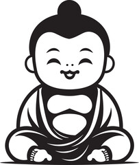 Serene Sprout Black Cartoon Buddha Chibi Buddha Blessing Vector Emblem