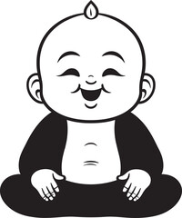 Harmony Hatchling Black Buddha Icon Tranquil Tot Buddha Cartoon Design