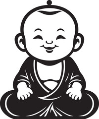 Chibi Buddha Blessing Vector Emblem Harmonious Mini Monk Buddha Kid Logo