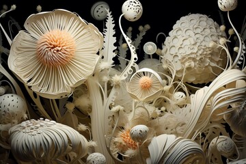 Ornate 3D botanical sculptures allowing ample space for your text overlay.