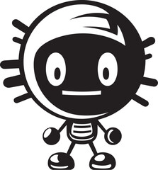Explodroid Mascot Black Iconic Logo Cute RoboBlaster Vector Emblematic Design