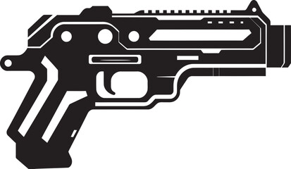 Neon Particle Pistol Vector Logo Plasma Beam Blaster Black Emblem Icon