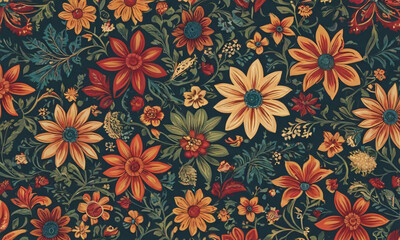 Floral pattern with orange and yellow flowers