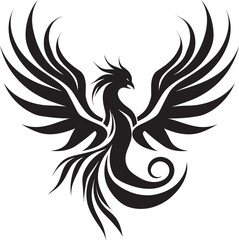 Flaming Phoenix Symbol Black Iconic Phoenix Reborn Vector Emblematic
