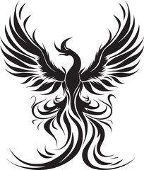 Flaming Avian Rebirth Black Iconic Phoenix Resurgence Vector Emblematic