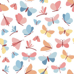 Playful  seamless pattern with butterflies. Whimsical butterflies. Pastel butterfly design. Nursery art