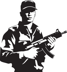 Fototapeta premium Tactical Firearm Soldier Black Design Icon Military Gunner Emblem Vector Emblematic