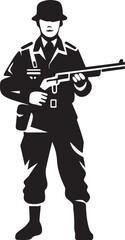 Soldier with Gun Vector Logo Icon Combat Arsenal Icon Black Emblematic