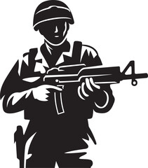 Soldier with Gun Vector Emblem Icon Combat Arsenal Icon Black Iconic