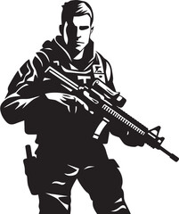 Soldier with Gun Vector Icon Emblem Combat Arsenal Icon Black Emblematic