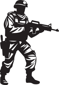 Warrior Carry Gun Vector Logo Icon Troop Firearm Icon Black Iconic