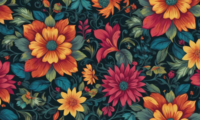 Flowers pattern on a black background