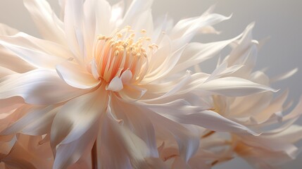  a close up of a white flower with yellow stamen in the middle of the center of the flower and the center of the flower in the middle of the middle of the flower.