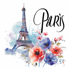 Fototapeta na wymiar Eiffel tower watercolor paint 